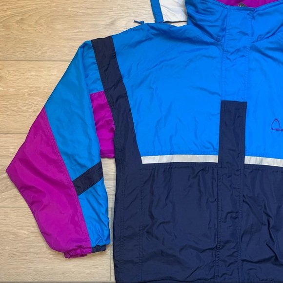 Spring Jacket Retro Blue Purple Windbreaker Zip Up Head Unisex - Picture 4 of 12